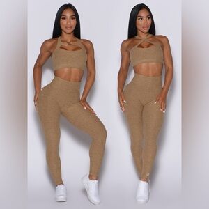 Bombshell Sportswear Caramel Set Two Way Sports Bra S +Leggings M Gym Athleisure